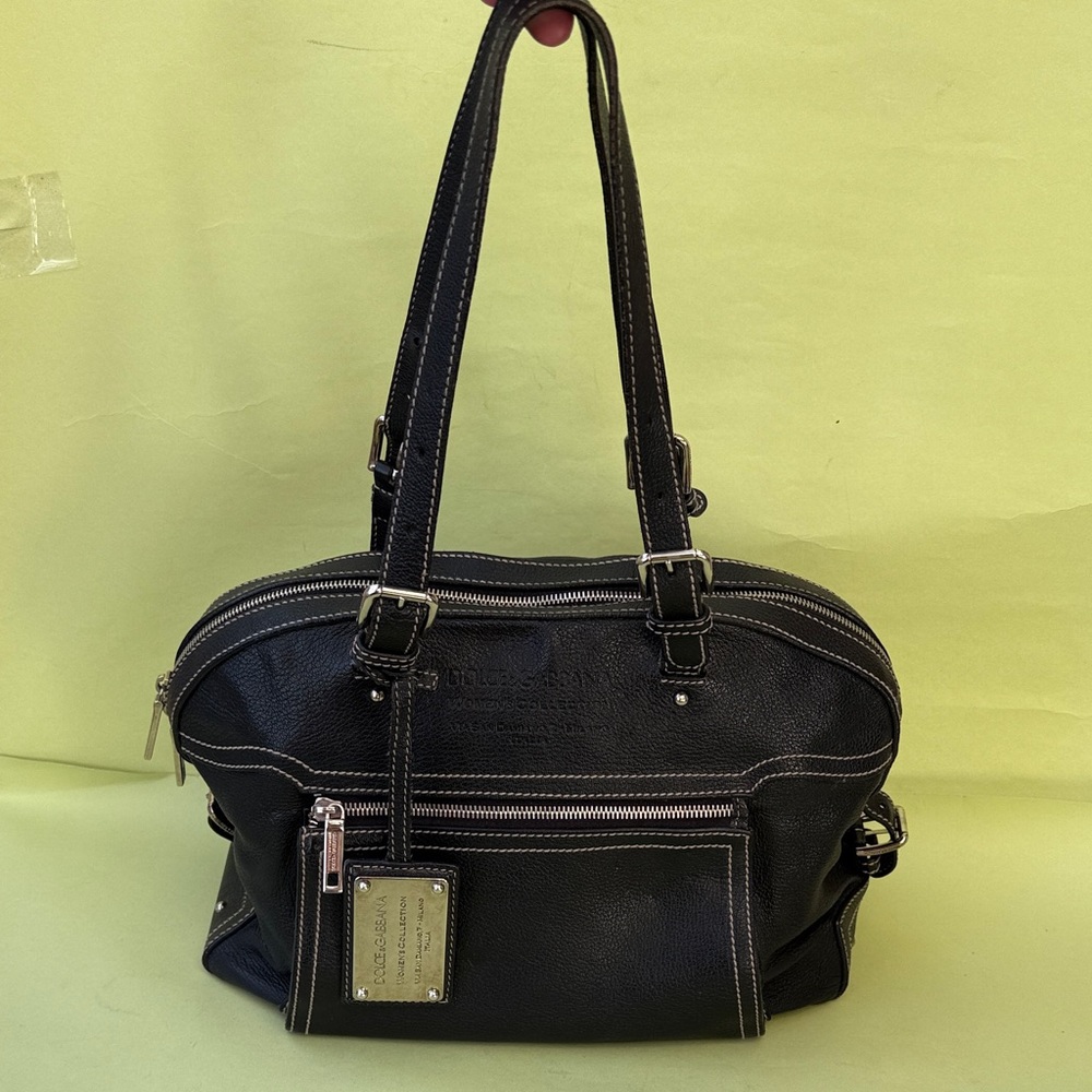 Vintage Dolce & Gabbana Black Leather Via San Damiano,7 - Milano Italia Tote Bag - Picture 2 of 16